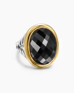 Albion® Oval Ring Sterling Silver with 18K Yellow Gold and Black Onyx, 21mm