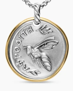 Aphrodite Medallion Amulet Sterling Silver with 14K Yellow Gold and Diamonds, 29.5mm