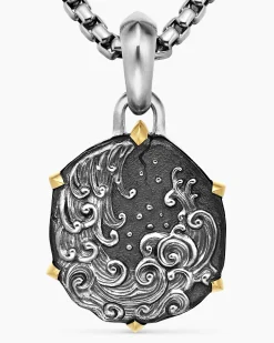 Aquarius Amulet Sterling Silver with 18K Yellow Gold, 23mm