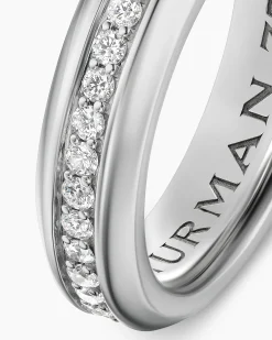 Beveled Band Ring 18K White Gold with Diamonds, 6mm