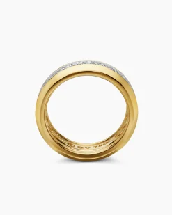 Beveled Two Row Band Ring 18K Yellow Gold with Diamonds, 8mm