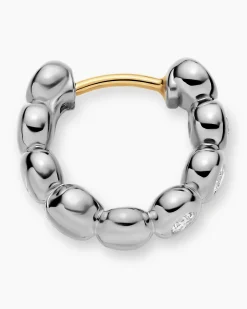 Bezel Set Hoop Earrings Sterling Silver with Diamonds, 13.4mm