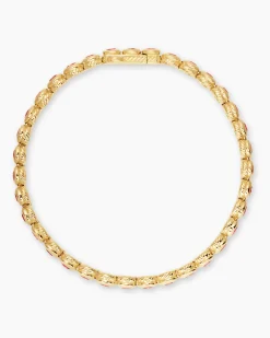 Bezel Set Tennis Bracelet 18K Yellow Gold with Pink Tourmalines, 4.7mm