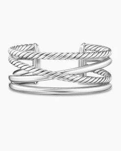 Bold Crossover Multi Row Cuff Bracelet Sterling Silver, 24.4mm