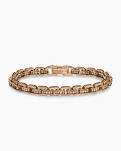 Box Chain Bracelet 18K Rose Gold with Pavé Cognac Diamonds, 7.3mm
