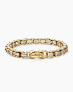 Box Chain Bracelet 18K Yellow Gold with Pavé Diamonds, 7.3mm