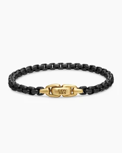 Box Chain Bracelet Stainless Steel with 14K Yellow Gold, 5mm