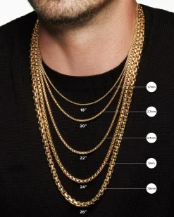 Box Chain Necklace 18K Rose Gold, 3.4mm