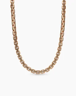 Box Chain Necklace 18K Rose Gold with Pavé Cognac Diamonds, 7.5mm