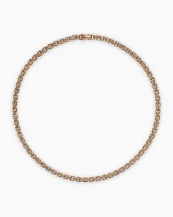 Box Chain Necklace 18K Rose Gold with Pavé Cognac Diamonds, 7.5mm