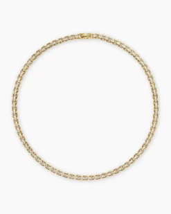 Box Chain Necklace 18K Yellow Gold with Pavé Diamonds, 7.5mm