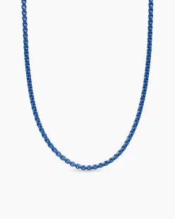 Box Chain Necklace Sterling Silver with Blue Stainless Steel, 2.7mm