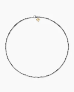 Box Chain Necklace Sterling Silver with 14K Yellow Gold Accent, 2.7mm