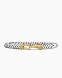 Buckle Classic Cable Bracelet Sterling Silver with 14K Yellow Gold, 5mm