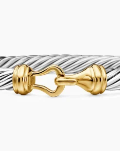 Buckle Classic Cable Bracelet Sterling Silver with 14K Yellow Gold, 7mm