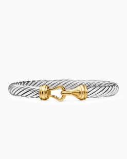 Buckle Classic Cable Bracelet Sterling Silver with 14K Yellow Gold, 7mm
