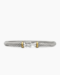 Buckle Classic Cable Bracelet Sterling Silver with 18K Yellow Gold, 5mm