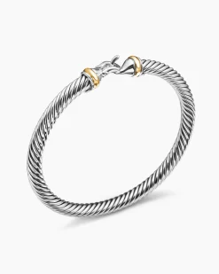 Buckle Classic Cable Bracelet Sterling Silver with 18K Yellow Gold, 5mm