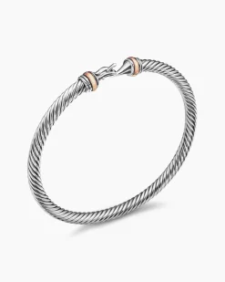 Buckle Classic Cable Bracelet Sterling Silver with 18K Rose Gold, 4mm
