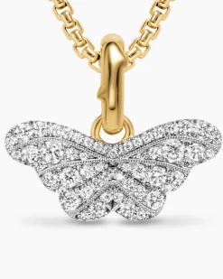 Butterfly Amulet 18K White and Yellow Gold with Diamonds, 9.1mm