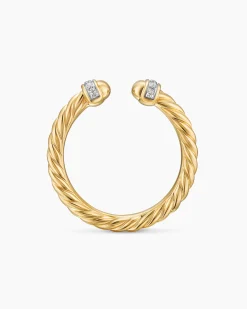 Cable Band Open Ring 18K Yellow Gold with Diamonds, 2.8mm