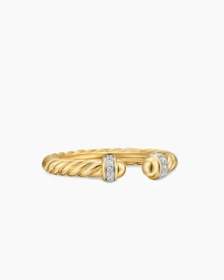 Cable Band Open Ring 18K Yellow Gold with Diamonds, 2.8mm