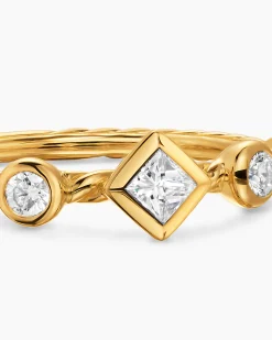 Cable Band Ring 18K Yellow Gold with Diamonds, 1.7mm