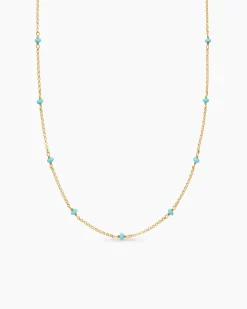 Cable Collectibles® Bead and Chain Necklace 18K Yellow Gold with Turquoise, 3.5mm