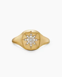 Cable Collectibles® Compass Pinky Ring 18K Yellow Gold with Diamonds, 9.7mm