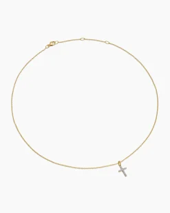 Cable Collectibles® Cross Necklace 18K Yellow Gold with Diamonds, 17mm