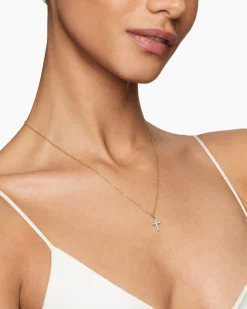 Cable Collectibles® Cross Necklace 18K Yellow Gold with Diamonds, 17mm