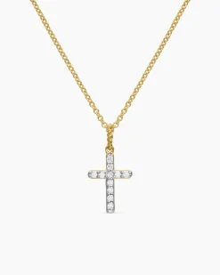 Cable Collectibles® Cross Necklace 18K Yellow Gold with Diamonds, 17mm