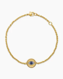 Cable Collectibles® Evil Eye Bracelet 18K Yellow Gold with Pavé Blue Sapphires and Diamonds, 2mm