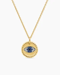 Cable Collectibles® Evil Eye Necklace 18K Yellow Gold with Pavé Blue Sapphires and Diamonds, 11mm