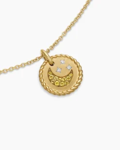 Cable Collectibles® Moon and Stars Necklace 18K Yellow Gold with Pavé Yellow Sapphires and Diamonds, 11mm