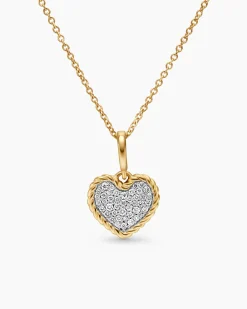 Cable Collectibles® Pavé Plate Heart Necklace 18K Yellow Gold with Diamonds, 11.5mm