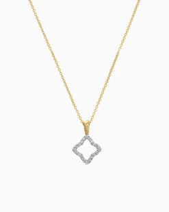 Cable Collectibles® Quatrefoil Necklace 18K Yellow Gold with Diamonds, 17.5mm