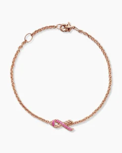 Cable Collectibles® Ribbon Chain Bracelet 18K Rose Gold with Pavé Pink Sapphires, 15mm