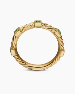 Cable Collectibles® Stack Ring 18K Yellow Gold with Emeralds, 2mm