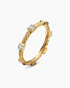 Cable Collectibles® Stations Stack Ring 18K Yellow Gold with Diamonds, 2mm