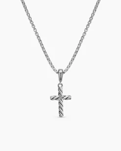 Cable Cross Pendant Necklace Sterling Silver, 17.5mm