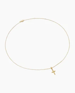 Cable Cross Pendant Necklace 18K Yellow Gold, 17.5mm
