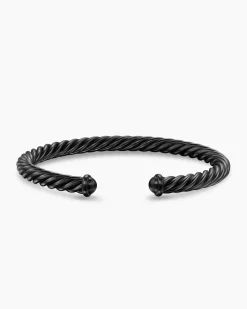 Cable Cuff Bracelet Black Aluminum, 6mm