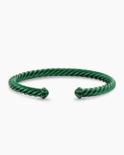 Cable Cuff Bracelet Green Aluminum, 6mm