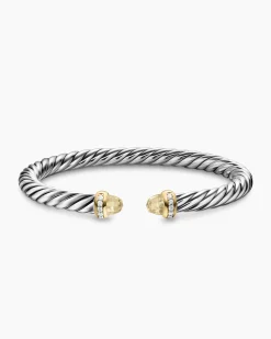 Cable Flex® Bracelet Sterling Silver with 14K Yellow Gold, Champagne Citrine and Diamonds, 6mm