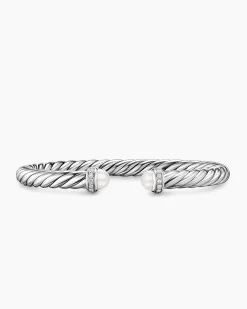 Cable Flex® Bracelet Sterling Silver with Pearls and Diamonds, 6mm