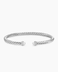 Cable Flex® Bracelet Sterling Silver with Pearls and Diamonds, 4mm