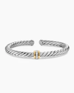 Cable Flex® Center Station Bracelet Sterling Silver with 14K Yellow Gold and Diamonds, 6mm