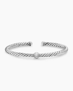 Cable Flex® Station Bracelet Sterling Silver with Diamonds, 4mm