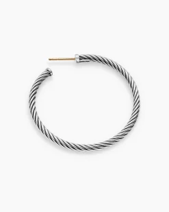 Cable Hoop Earrings Sterling Silver, 1.5in
